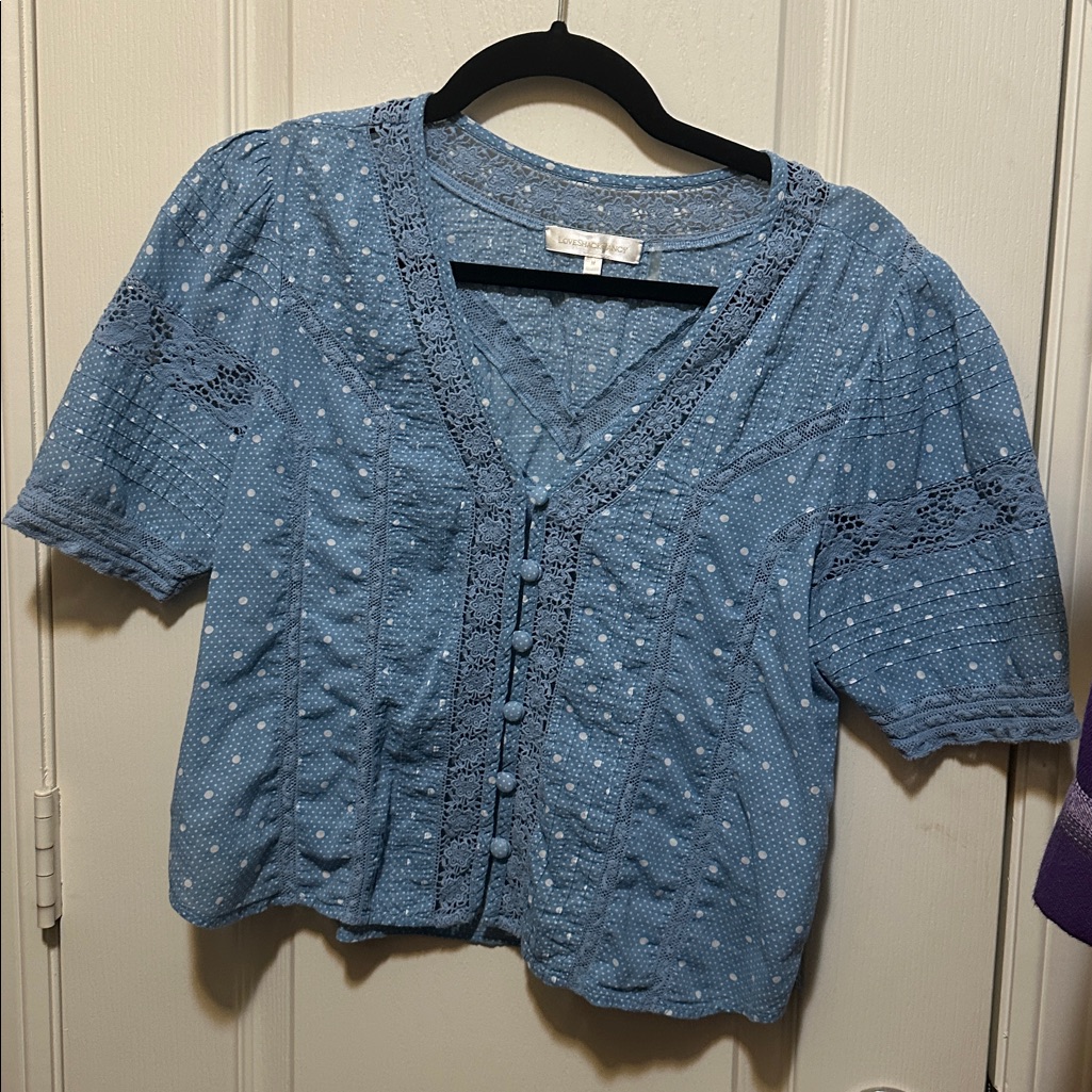 Loveshackfancy Blue Lace Blouse